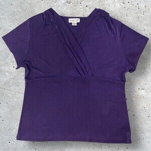 Coldwater Creek Blouse Womens Large Purple Short Sleeve V Neck Drape Detail